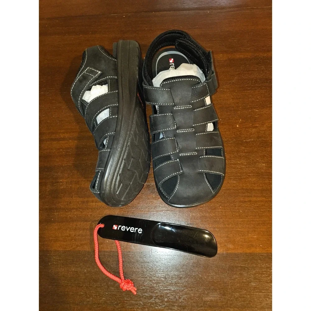 Revere Amsterdam Men's Removable‎ Footbed Sandal Black Size 44 US 10